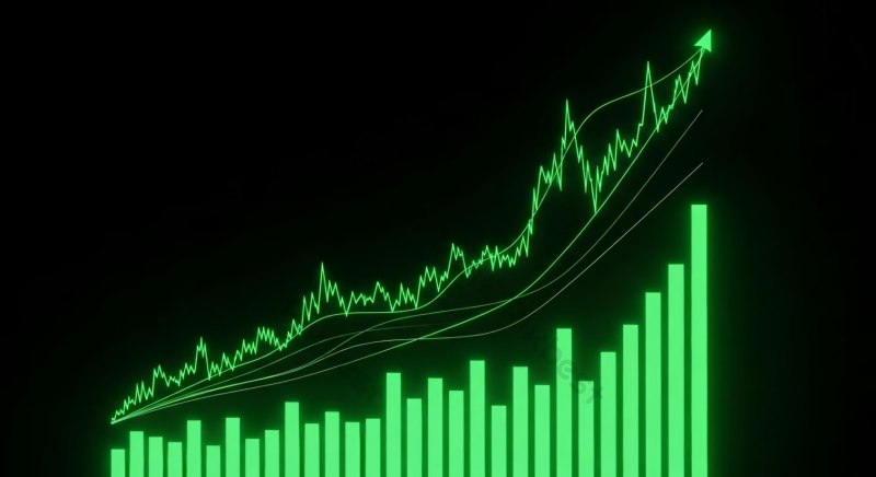 Grafik teknikal saham hijau dengan tren naik